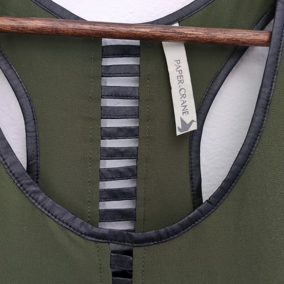 Paper Crane Olive Green Racer Back Tank‎ Leather Trim Sz Small - Picture 4 of 4